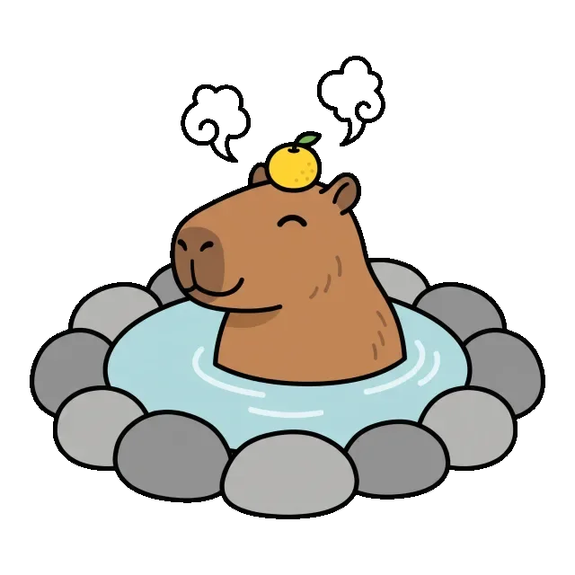 The cartoon capybara on a transparent background